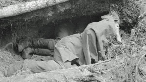 Miehiä levolla poterossa noin 10 metriä etulinjan takana Vuosalmella heinäkuussa 1944.