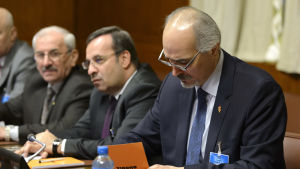 Syriens chefsförhandlare, FN-ambassadören Bashar al-Jaafari i Genève fredagen den 29 januari Syriens chefsförhandlare, FN-ambassadören Bashar al-Jaafari i Genève fredagen den 29 januari 2016