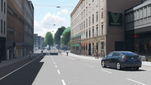 Så här är det meningen att nedfarten till parkeringen under Salutorget skulle se ut. Infart till torgparkeingen i Åbo.