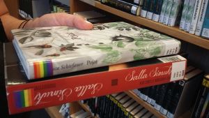 Jessica Schiefauers "Pojkarna" och Salla Simukkas "Kun enkelit katsovat muualle" är exempel på ungdomslitteratur med queera karaktärer. Jessica Schiefauers ungdomsbok "Pojkarna" och Salla Simukkas ungdomsbok "Kun enkelit katsovat muualle" med regnbågsklistermärken på ryggen.