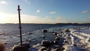 Just i dag fanns inga fiskare på Saro udde i Åbo. Men tack vare de fiskevårdsavgifter de betalar så restaureras fiskevattnen och det planteras ut fisk på Erstan. Utsikt från Saro udde över Erstan en kall vinterdag i januari.