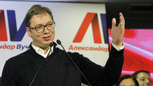 Serbiens president Aleksandar Vucic. Aleksandar Vucic avgjorde presidentvalet i Serbien i första valomgången.