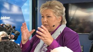 Erna Solberg avvärjde en regeringskris i Norge förra veckan genom att lova en strängare abortlagstiftning. Erna Solberg talar till sina väljare.
