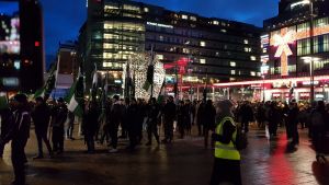 Nordiska motståndsrörelsen demonstrerade på Narinkens torg i fjol. Nordiska motsåndsrörelsen samlas på Narinkens torg på självständighetsdagen.
