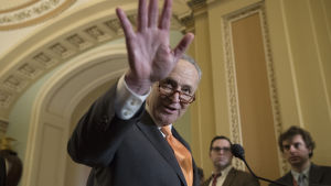 Demokraternas ledare Chuck Schumer under en presskonferens på Capitol Hill på tisdag kväll. Demokraternas ledare Chuck Schumer under en presskonferens på Capitol Hill på tisdag kväll.