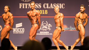 Bild från Fitness Classic-tävlingen. Pontus Reini (andra från vänster) deltog i Fitness Classic 21.4.2018.