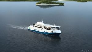 I maj 2021 inleds kvarkentrafiken Så ska den nya Kvarkenfärjan se ut enligt en design daterad 12.7.2018.