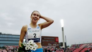 Nea Mattila överraskade inte minst sig själv med en tid under 58 sekunder. Nea Mattila.