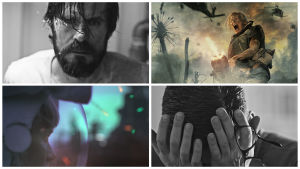 Tyhjiö pendlar mellan att vara svartvit och i färg. Bildcollage från filmen Tyhjiö, olika bilder på Eero (Tommi Korpela) och Pihla (Laura Birn).