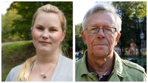 Kuvassa Noora ja Heikki katsovat kameraan. Kuva on yhdistelmä kahdesta kuvasta.
