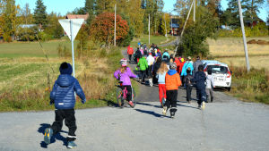 Protestpromenaden gick till Dammvägen i Munsmo där varg observerats. Protestpromenad mot varg i Solf.