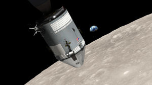 Konstnärens vision av Apollo 8 i omloppsbana runt månen. Konstnärens vision av Apollo 8 i omloppsbana runt månen.