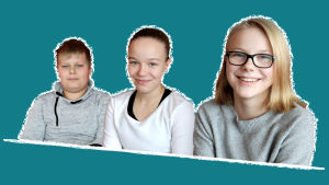 Kuvassa on Lappeen koulun oppilaat Markus, Aino ja Netta 