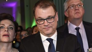 Centerns partiordförande Juha Sipilä. Centerns partiordförande Juha Sipilä vid Centerns valvaka, riksdagsvalet 2019.