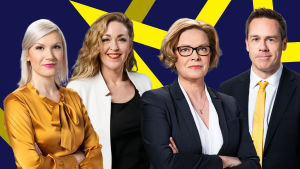 Eurovaalit 2019: Vaalistartti. Annika Damström, Sanna Savikko, Seija Vaaherkumpu ja Janne Toivonen.