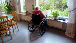 Åldringshem kunde slås ihop med daghem för att överbrygga dagens generationsklyfta. Äldre person i rullstol.
