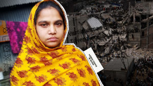 Bangladeshiläinen tehdastyöläinen Beauty ja Rana Plazan rauniot.