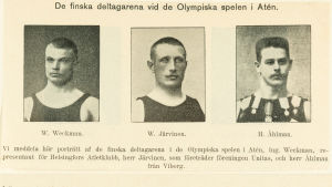 Finland hade en liten men stark trupp i Aten. Verner Weckman, Verner Järvinen och Henrik Åhlman, Finlands deltagare i OS 1906.