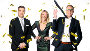 Daniel Olin, Sonja Kailassaari ja Mårten Svartström. Daniel, Sonja ja Mårten juhlatunnelmissa.