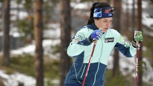 Krista Pärmäkoski har några bra träningsdagar bakom sig. Krista Pärmäkoski i spåret.