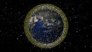 Alle 2000 kilometrin olevat kiertoradat ovat kaikkein suosituimpia. Piirros näyttää siellä olevat kappaleet siten, että niiden kokoa on valtavasti liioiteltu. Piirros satelliiteista matalalla kiertoradalla.