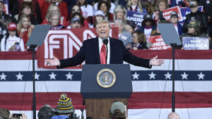 Donald Trump ses nästan som en gud av en del av sina anhängare menar Daniel Poohl. Donald Trump håller tal under kampanjmöte i samband med senatorsvalet i Georgia i USA.