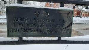 Aurorasällskapet var ett hemligt vittert humanistiskt-fosterländskt sällskap som grundade Finlands första tidning. En skylt med texten: Aurorasäöllskapet 1771-1779 verkade i en byggnad belägen på denna plats. Bakom skylten syns en snöig och isig åstrand.