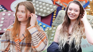 Julia Halttunen har valt att inte använda kombinerade p-piller på grund av de eventuella biverkningarna. Men för Amanda Öhberg Dias har preparatet varit en räddning från hennes svåra mensvärk. Bildmontage av flera bilder. I bakgrunden syns flera p-pillerkartor. I förgrunden är Julia Halttunen och Amanda Öhberg Dias inklippta i bilden.