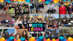 Kuvakollaasi vuoden 2021 uutisluokan päivän ryhmistä eripuolelta Suomea