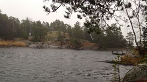 Havsviken som går till Kjell Österbergs stuga på Fårbässen i Ekenäs skärgård