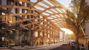 Flera större stationer kunde finnas vid Eriksgatan, där all kollektivtrafik skulle köra. Nya hus planeras på skolgatan.