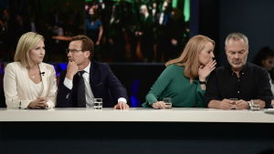 Den här bilden av Alliansens partiledare togs innan valet och bilden har kommit att symbolisera sprickan mellan de borgerliga partierna. Ebba Busch Thor (KD) och Ulf Kristersson (M) till vänster och Annie Lööf (C) och Jan Björklund (L) till höger. Alliansledarna Ebba Busch-Thor (KD), Ulf Kristersson (M), Annie Lööf (C) och Jan Björklund (L)