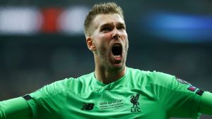 Liverpoolmålvakten Adrian firar. Liverpoolmålvakten Adrian firar.