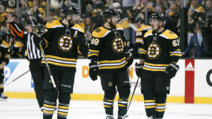 Patrice Bergeron, David Pastrnak och Brad Marchand i Boston. Patrice Bergeron, David Pastrnak och Brad Marchand i Boston.