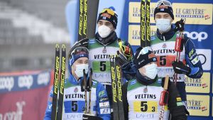Finlands lag: uppe från vänster Ristomatti Hakola och Perttu Hyvärinen. Nere från vänster: Joni Mäki och Iivo Niskanen. Finlands lag: uppe från vänster Ristomatti Hakola och Perttu Hyvärinen. Nere från vänster: Joni Mäki och Iivo Niskanen.