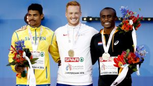 Tornéus på prispallen i Amsterdam 2016 där han tog EM-silver. Michel Tornéus på prispallen i Amsterdam 2016.