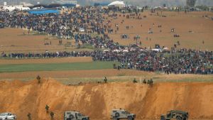 Nahal Oz i Israel vid gränsen mot Gaza 30.3.2018. Nahal Oz vid gränsen mot Gaza. Demonstration i Gaza 30.3.2018.