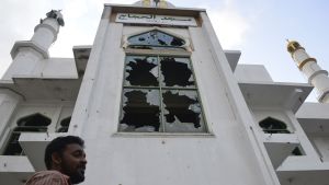 Moskén Jumha i Minuwangoda, Sri Lanka demolerades 14.5.2019. Moskén Jumha efter en attack i Minuwangoda, Sri Lanka den 14 maj 2019.