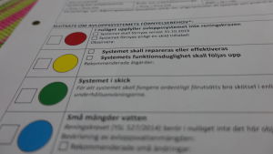 Fastighetsägarnas avloppssystem har kartlagts. Avloppssystemens förnyelsebehov bedöms med olika färger.
