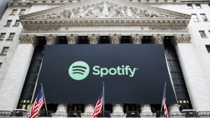 Spotifys logotyp pryder New Yorkbörsen. 