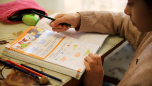 Det är bara några år sedan barnen från Kråkö, Bjurböle och Vessö fick börja åka in till Vårberga skola när Kråkö skola stängdes. Arkivbild. tyttö tekee koulutehtäviä kotona