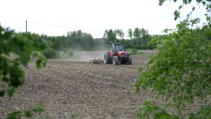 Stefan Forsman har sitt jordbruk i Illby. En traktor kör omkring på en åker.
