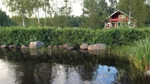 Stugan ligger i slutändan av Hankiuddsvägen och tomten är verkligen ett fint exempel på en udde. kronoby