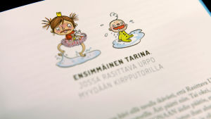 Kuvitusta Hannele Lampelan kirjoittamasta ja Ninka Reitun kuvittamasta kirjasta "Prinsessa Pikkiriikin talvi". kuva prinsessa pikkiriikki -lastenkirjasta