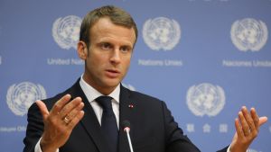 Emmanuel Macron under en presskonferens vid sidan om FN:s generalförsamling 25.9.2018.