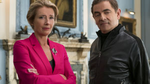 Statsminister med stål i blick. Emma Thompson övertygar alltid. En sammanbiten statsminister poserar med Johnny English.