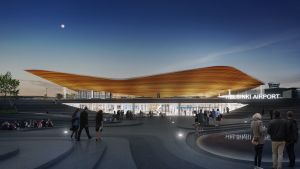 Så här ska den nya huvudingången se ut enligt planen. Nya ingången till Helsingfors-Vanda flygplats terminal 2.