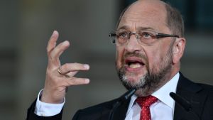 Martin Schultz på Gendarmenmarkt i Berlin den 22 september 2017 De tyska socialdemokraternas kandidat för posten som förbundskansler Martin Schulz på Gendarmenmarkt-torget i Berlin, den 22 september 2017