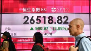 Börskursen i Hongkong rörde på sig efter glädjebeskedet. Börskursen tog ett skutt i Hongkong efter ett glädjebesked 4.9.2019