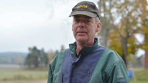 Jordbrukare Urban Silén är nöjd över att skörden ser ut att bli riktigt bra. En man med en keps.
